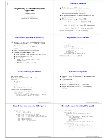 Differential equations  Programming of Differential Equations  A differential equation (ODE)