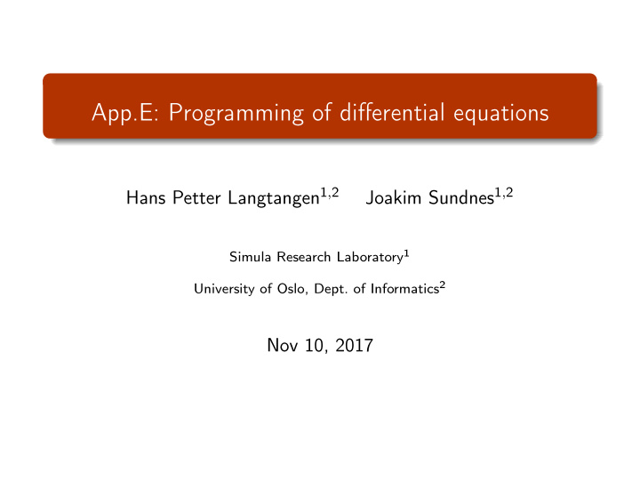 app e programming of differential equations