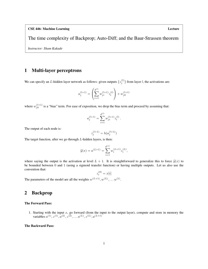 the time complexity of backprop auto diff and the baur