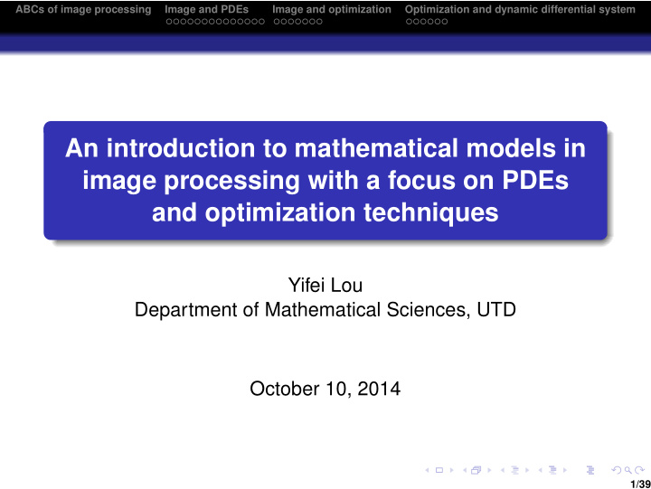 an introduction to mathematical models in image