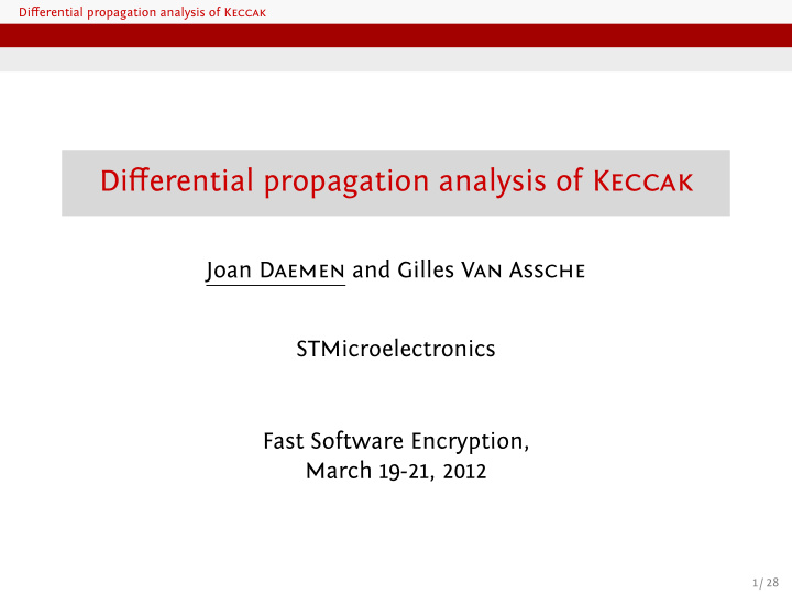 differential propagation analysis of keccak