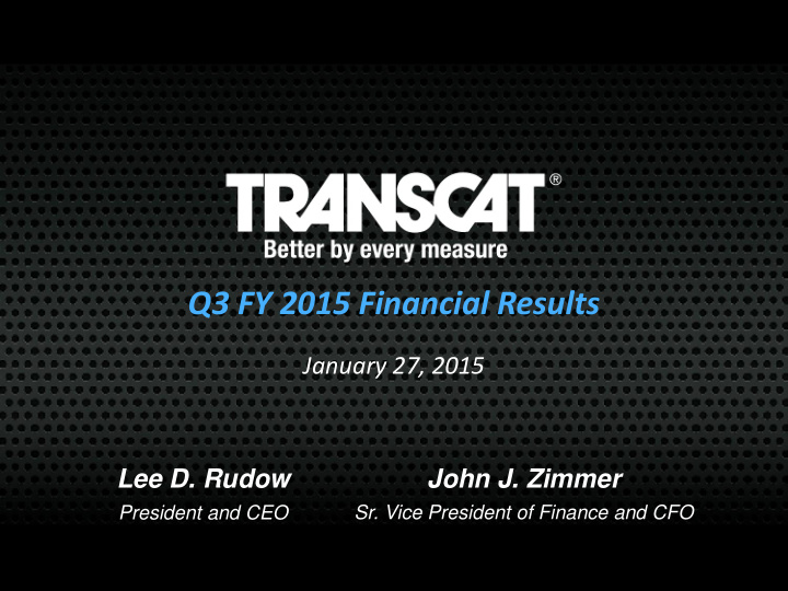 q3 fy 2015 financial results