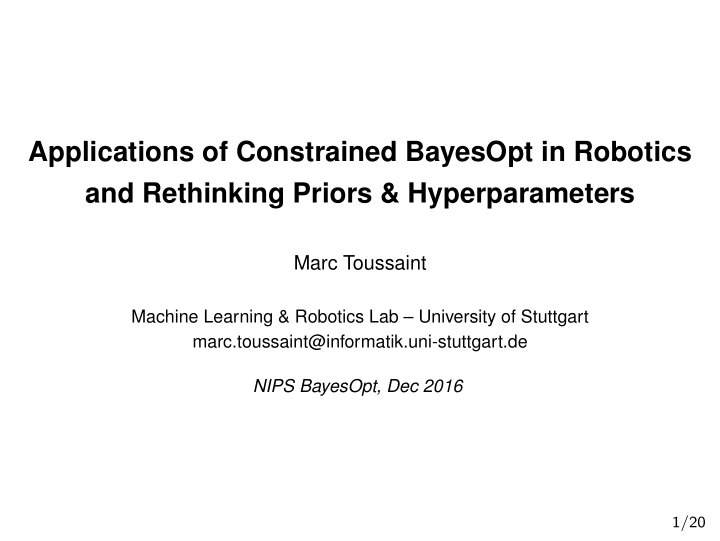 applications of constrained bayesopt in robotics and