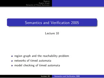 Semantics and Verification 2005  Lecture 10  region graph and the reachability problem  networks of
