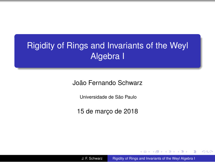 rigidity of rings and invariants of the weyl algebra i