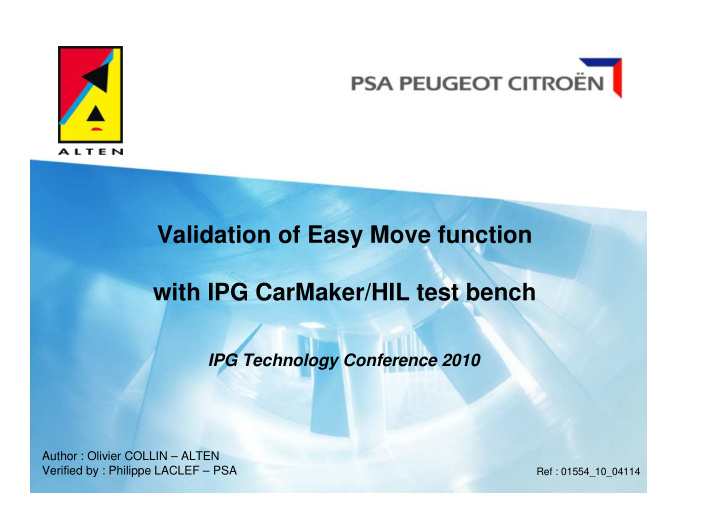 validation of easy move function with ipg carmaker hil