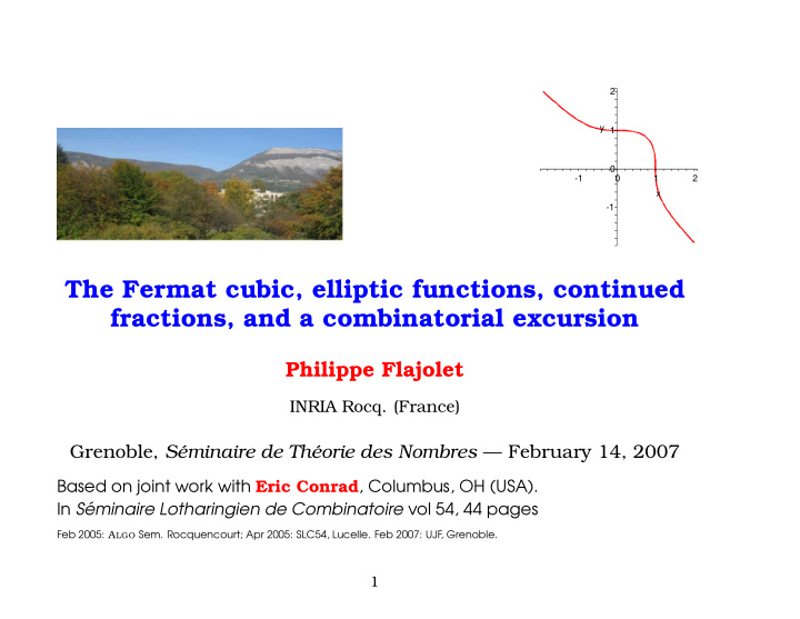 the fermat cubic elliptic functions continued fractions