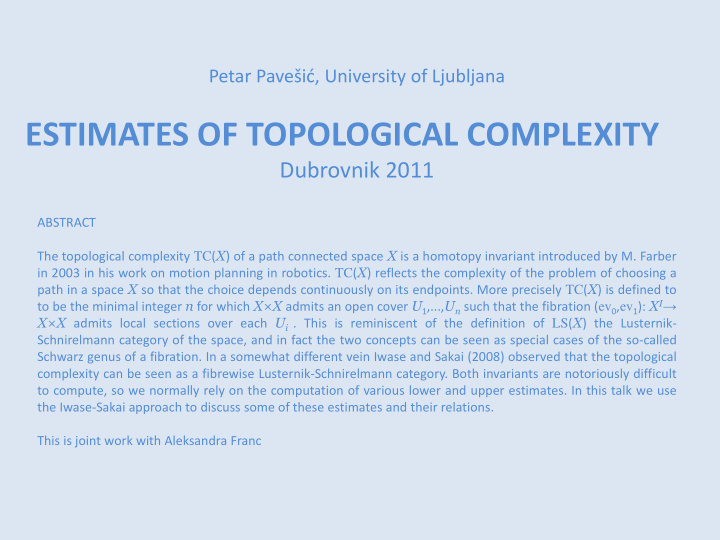 estimates of topological complexity
