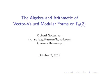 The Algebra and Arithmetic of Vector-Valued Modular Forms on  0 (2)  Richard Gottesman