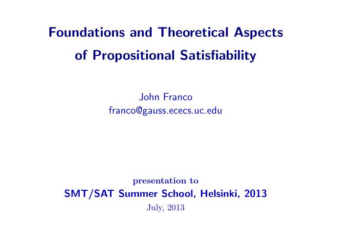 foundations and theoretical aspects of propositional