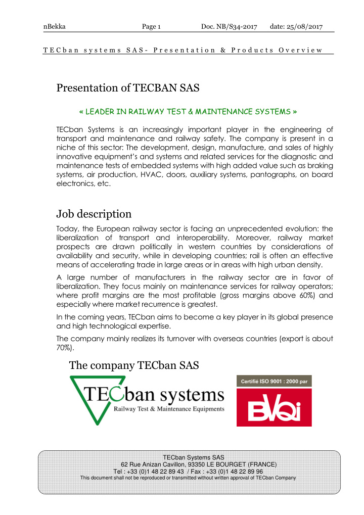 presentation of tecban sas