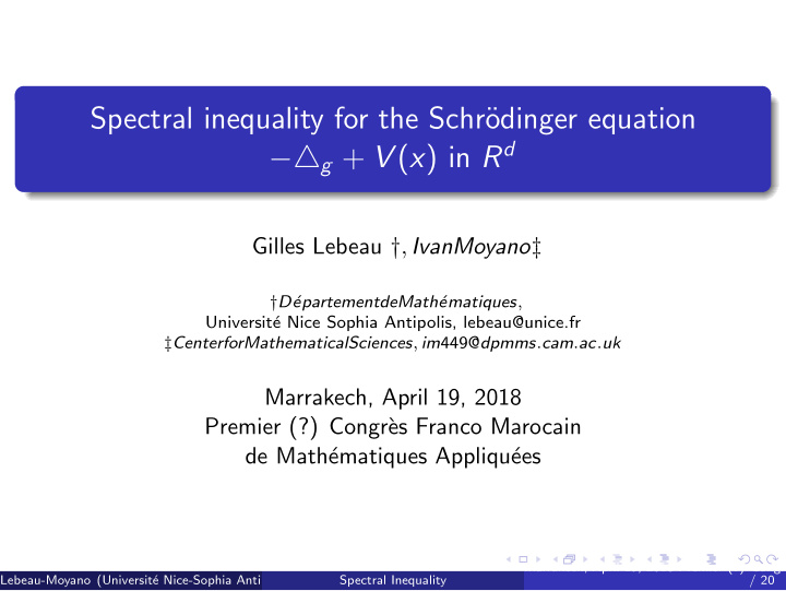 spectral inequality for the schr odinger equation