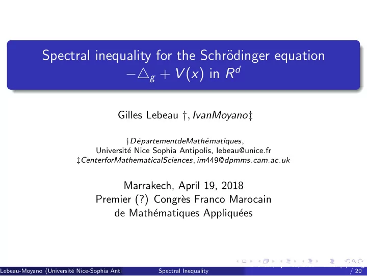 spectral inequality for the schr odinger equation