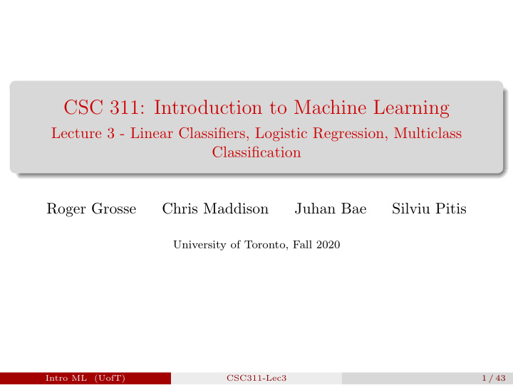 csc 311 introduction to machine learning