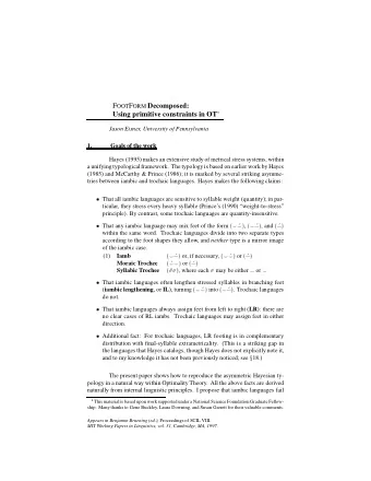 F OOT F ORM Decomposed:  Using primitive constraints in OT    Jason Eisner, University of
