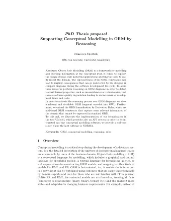 PhD Thesis proposal  Supporting Conceptual Modelling in ORM by  Reasoning  Francesco Sportelli