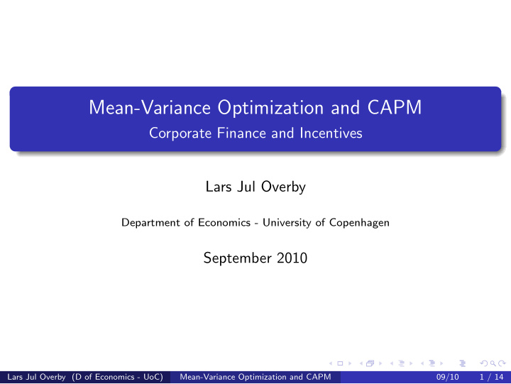 mean variance optimization and capm