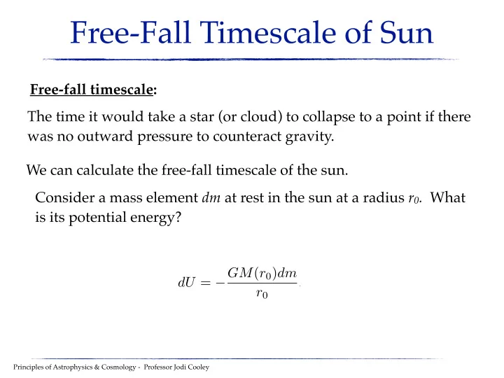 free fall timescale of sun