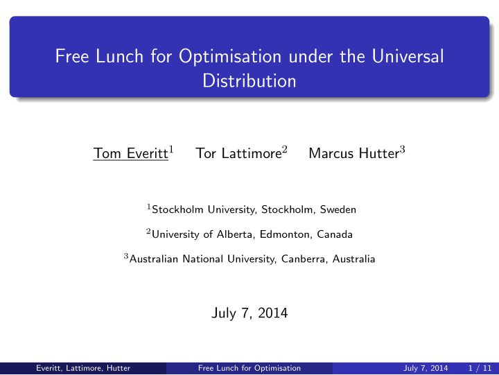 free lunch for optimisation under the universal