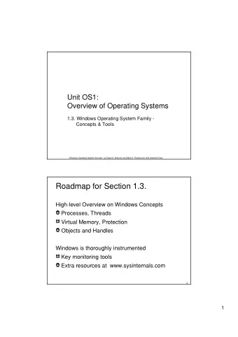 Roadmap for Section 1.3.  High-level Overview on Windows Concepts  Processes, Threads  Virtual