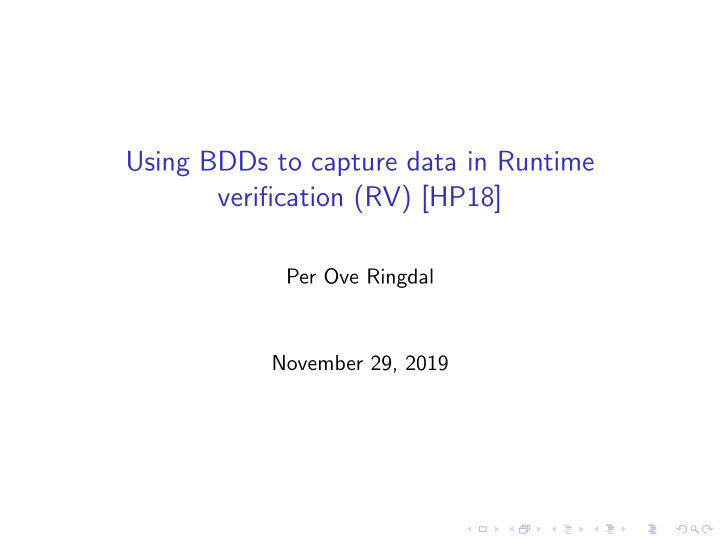 using bdds to capture data in runtime verification rv hp18