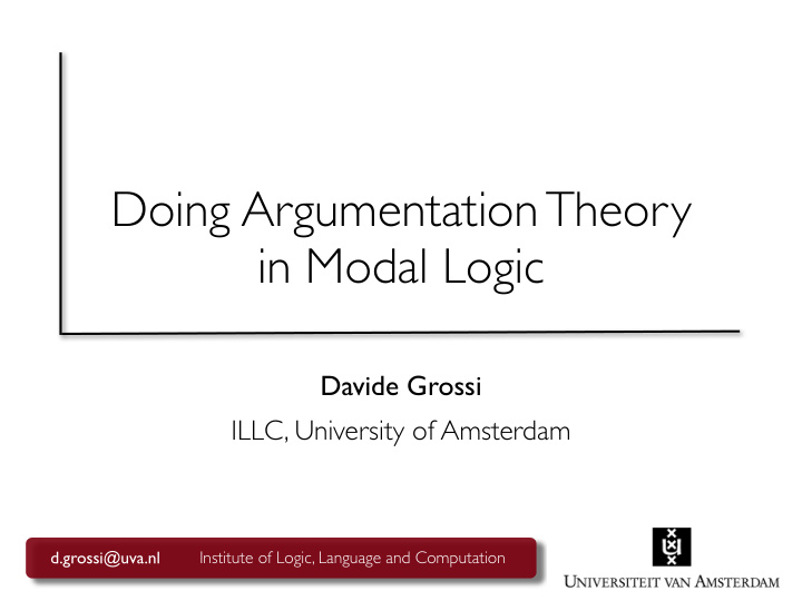 doing argumentation theory in modal logic