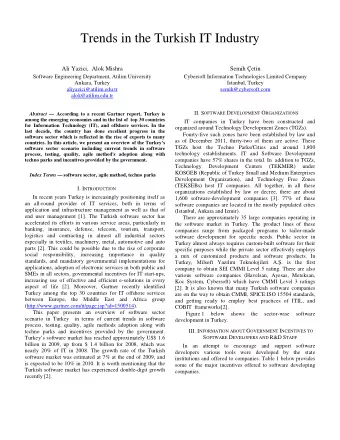Trends in the Turkish IT Industry  Ali Yazici,  Alok Mishra  Semih etin  Software Engineering