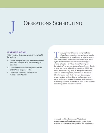 J O PERATIONS S CHEDULING  LEARNING GOALS  T his supplement focuses on operations  After reading