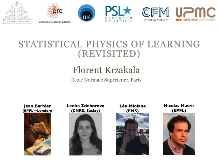 statistical physics of learning revisited
