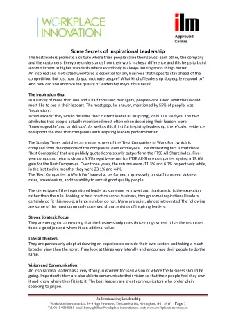 Some Secrets of Inspirational Leadership  The best leaders promote a culture where their people