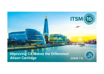Improving CX Makes the Difference!  Alison Cartlidge  Sopra Steria  SM Consultant 20+ years  ITIL