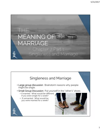 THE  MEANING OF  MARRIAGE  Chapter 7 Part 1:  Singleness and Marriage  THE MEANING  OF MARRIAGE