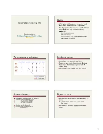 1  Cant build the matrix  Inverted index  Term  Doc #  Documents are parsed to extract words