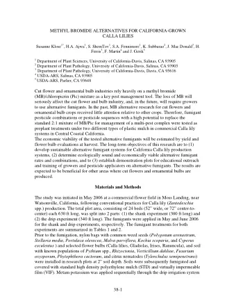 METHYL BROMIDE ALTERNATIVES FOR CALIFORNIA-GROWN  CALLA LILIES Susanne Klose 1* , H.A. Ajwa 1 , S.