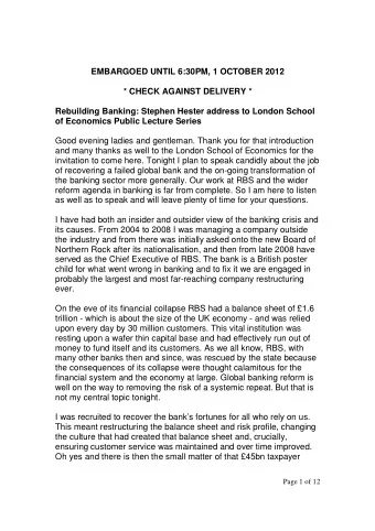 EMBARGOED UNTIL 6:30PM, 1 OCTOBER 2012  * CHECK AGAINST DELIVERY *  Rebuilding Banking: Stephen