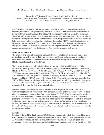 calla lily production without methyl bromide - pacific area-wide program for mba James Gerik* 1 ,