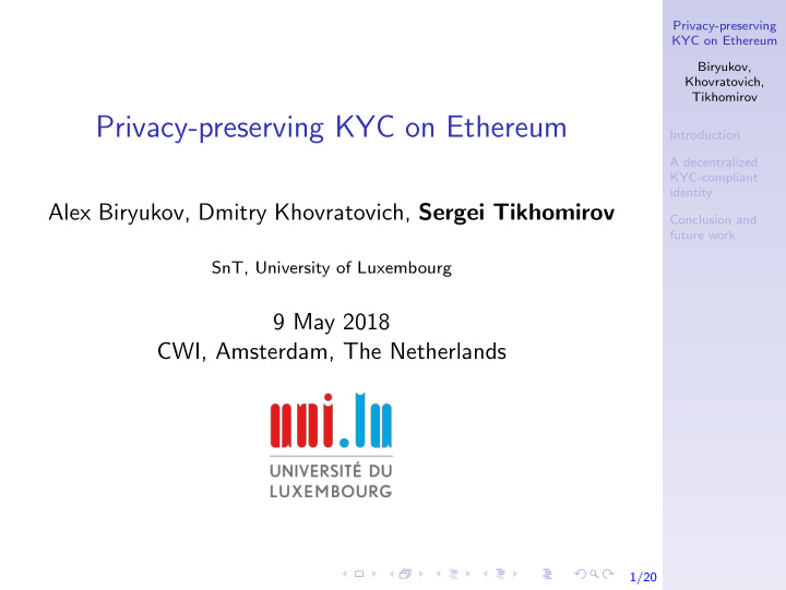 privacy preserving kyc on ethereum