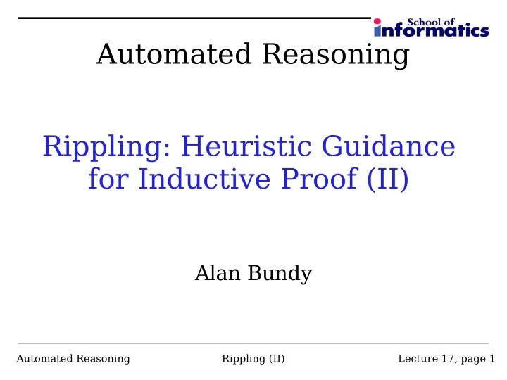 automated reasoning rippling heuristic guidance for