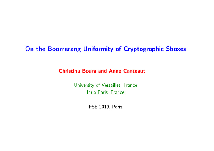 on the boomerang uniformity of cryptographic sboxes