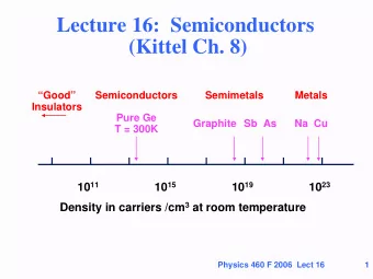 Lecture 16:  Semiconductors  (Kittel Ch. 8)  Good  Semiconductors  Semimetals  Metals