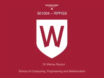 301004  RPPGS Dr Mahsa Razavi  School of Computing, Engineering and Mathematics  WR2  WR2  Two
