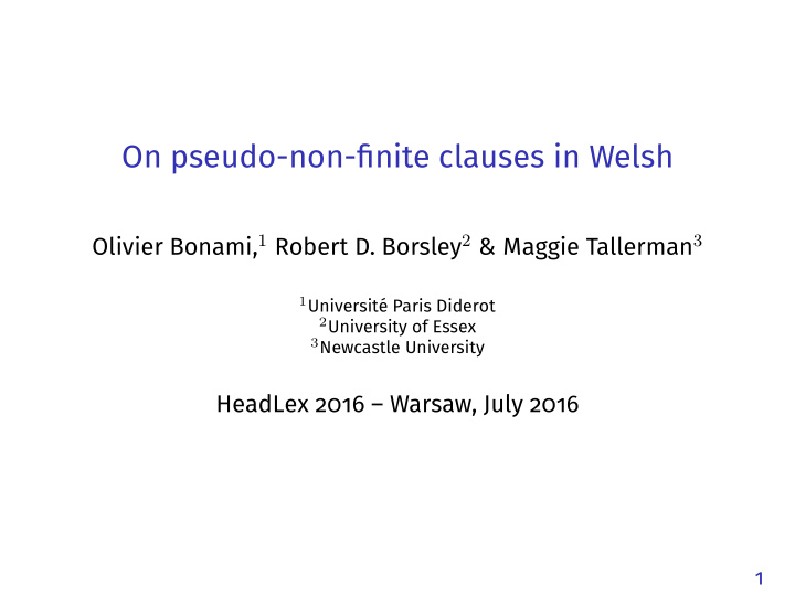 on pseudo non finite clauses in welsh