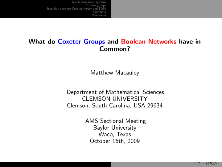 what do coxeter groups and boolean networks have in common