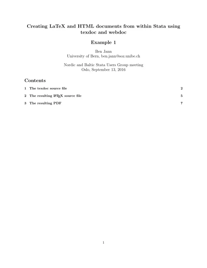 creating latex and html documents from within stata using