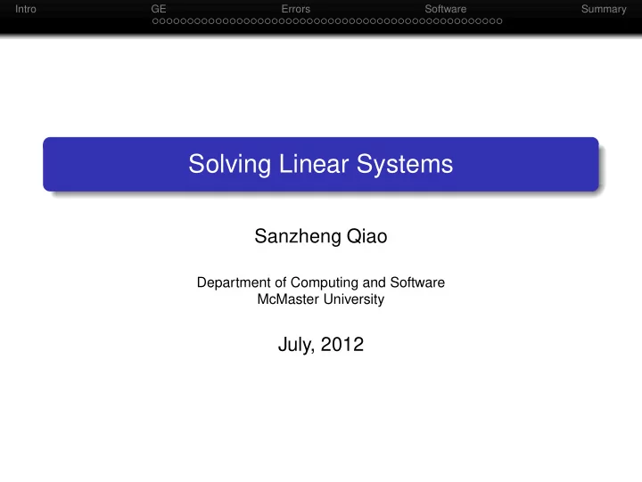 solving linear systems