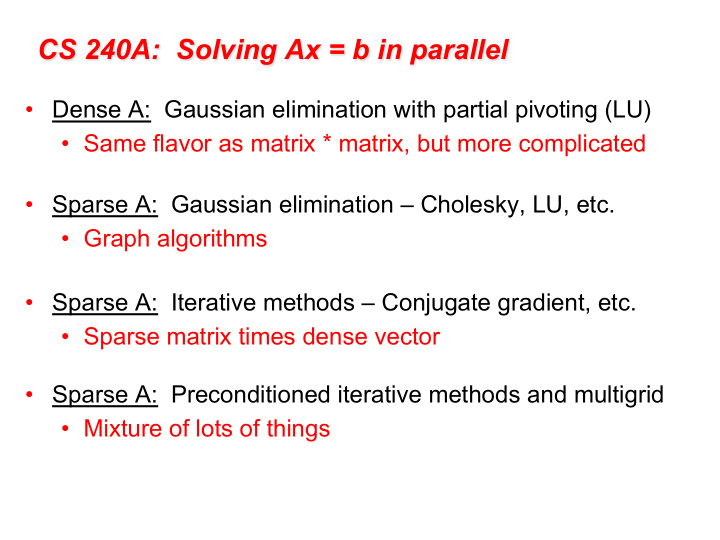 cs 240a solving ax b in parallel