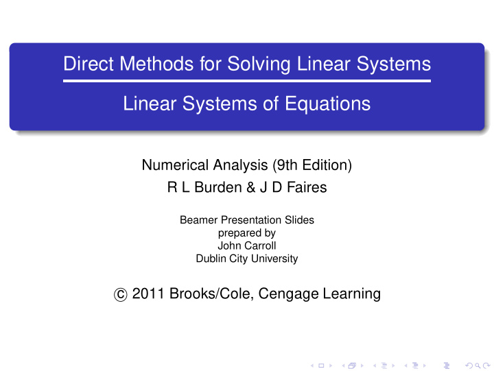 direct methods for solving linear systems linear systems