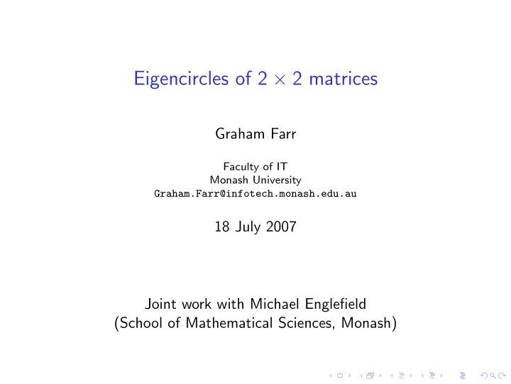 eigencircles of 2 2 matrices