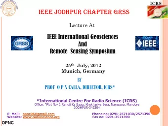 IEEE Jodhpur Chapter GRSS  Lecture At  IEEE International Geosciences  And  Remote  Sensing