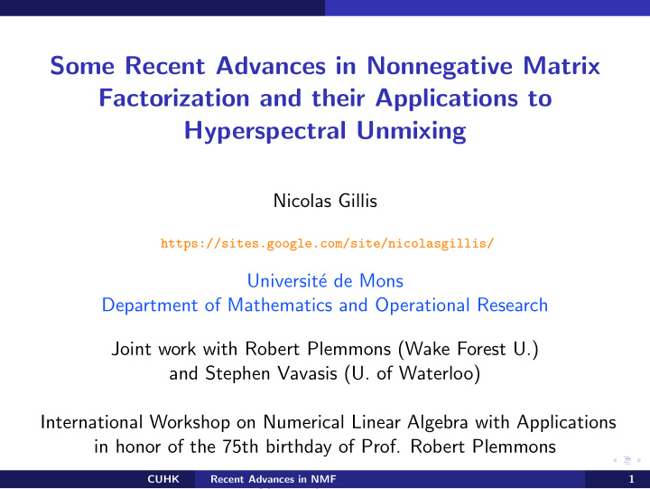 some recent advances in nonnegative matrix factorization